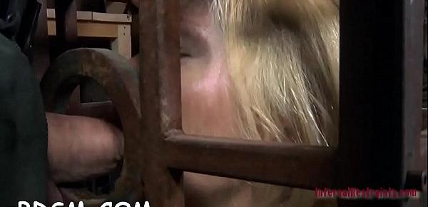 Caged babe forced to give irrumation